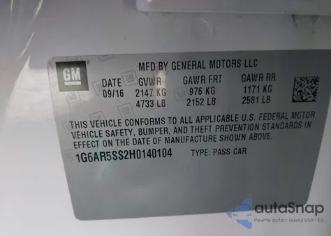 2017 Cadillac Cts Luxury z USA, uszkodzony, nr VIN 1G6AR5SS2H0140104